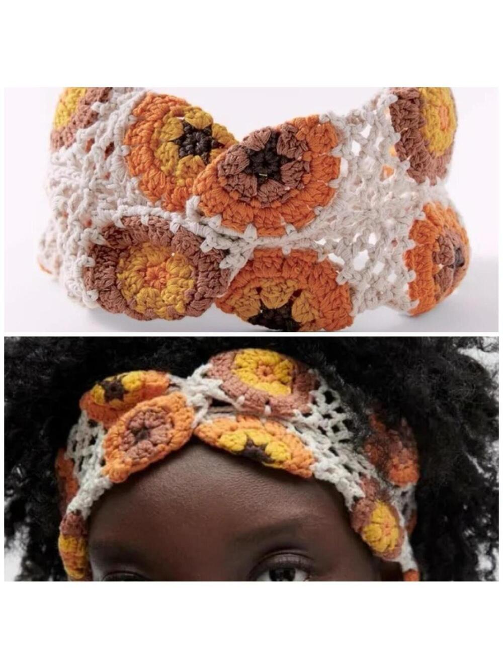 Zara Crochet Floral Headband Boho 70s Festival Coquette Hippie